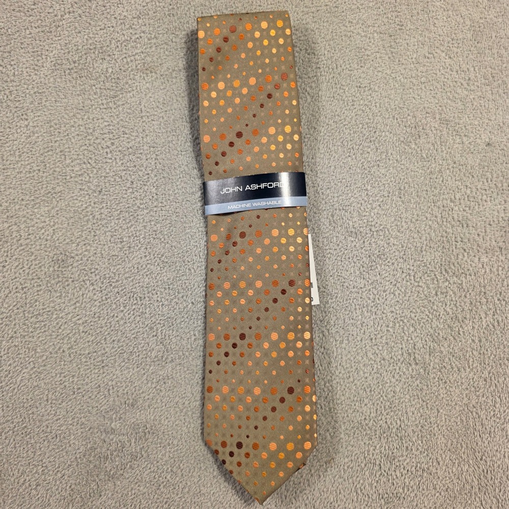 John Ashford Necktie Mens One Size Tan Orange Twilight Dot Geometric Business